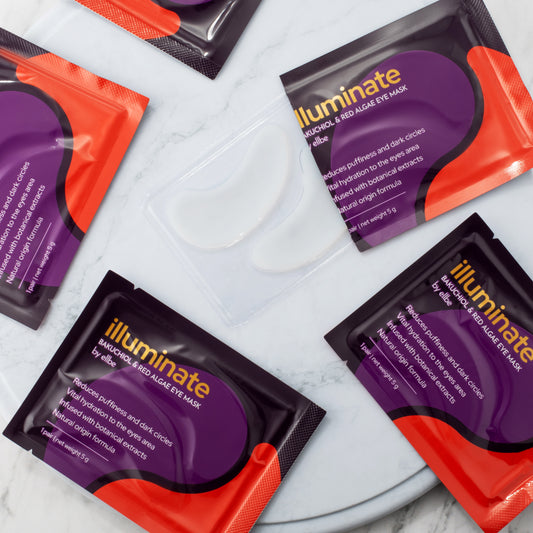Illuminate Eye Masks Bakuchiol, Red Algae, Aloe Vera.